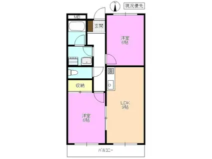 LIMPIAエスポワール西中田(2LDK/2階)の間取り写真