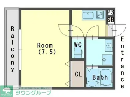 カサデルソル岩槻(1K/1階)の間取り写真