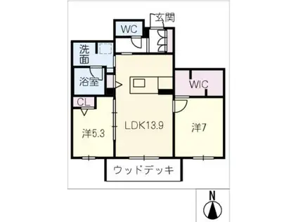 レフィシア犬山(2LDK/1階)の間取り写真
