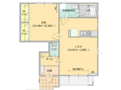 月桂樹の街A棟(1LDK/1階)の間取り写真