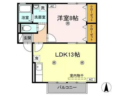 セジュールウメキII(1LDK/2階)の間取り写真