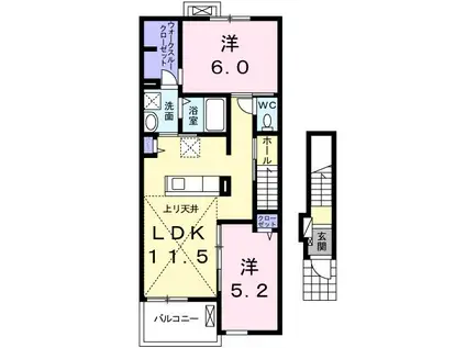 ヴィラ・セラーダ(2LDK/2階)の間取り写真