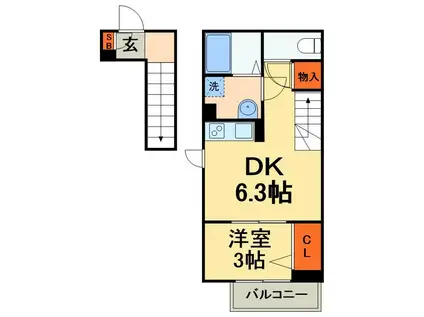 ブライト津田沼(1DK/2階)の間取り写真