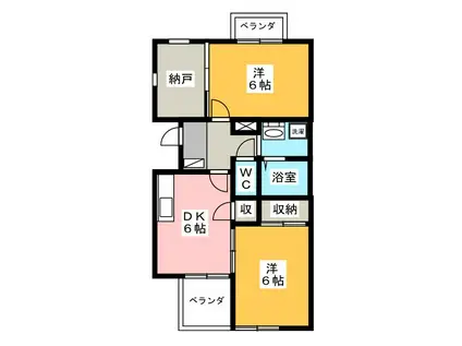 ライトアップ萩丘2番館(2DK/1階)の間取り写真