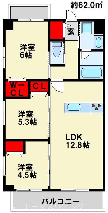 コンダクトレジデンス下城野(3LDK/8階)の間取り写真