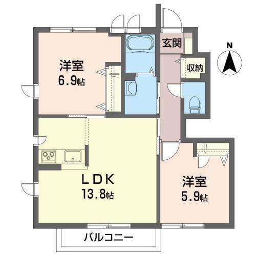 ミオポラーレA(2LDK/1階)の間取り写真