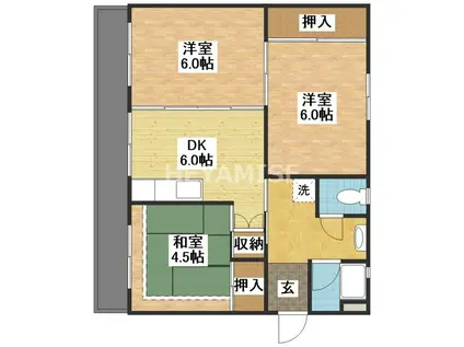 ビレッジハウス若葉II1号棟(3DK/5階)の間取り写真