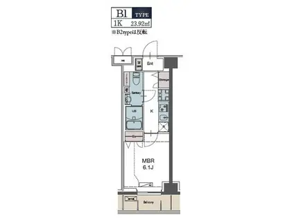 LUXENA勝田台(1K/4階)の間取り写真