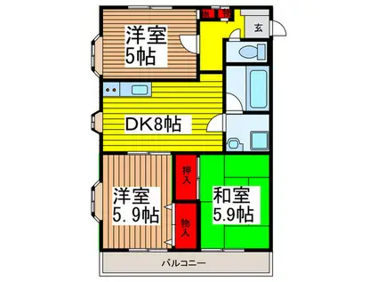 クレスト与野本町(3DK/2階)の間取り写真