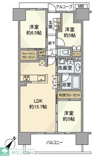 オハナ柏たなかパークフロント(3LDK/9階)の間取り写真