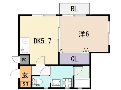 小若江ハイツ(1DK/2階)の間取り写真