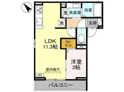D-SERENO武蔵藤沢(1LDK/2階)の間取り写真