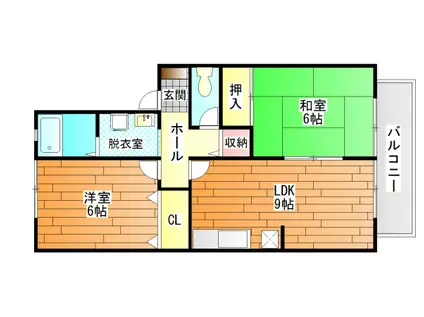 エクセルコーポ綾南B棟(2LDK/2階)の間取り写真