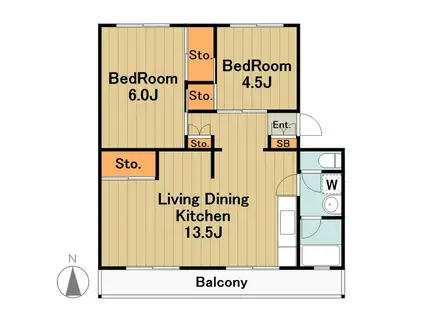 落合団地4-2-5(2LDK/5階)の間取り写真