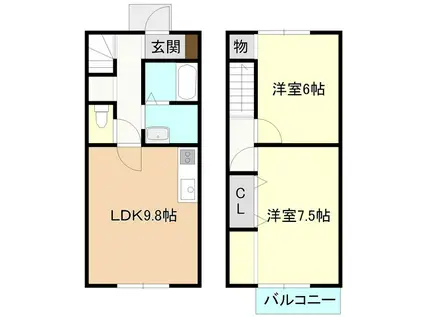 JR常磐線 ひたち野うしく駅 徒歩28分 2階建 築14年(2LDK/1階)の間取り写真