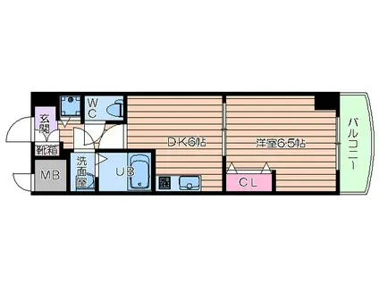 ノルデンタワー天神橋(1DK/4階)の間取り写真