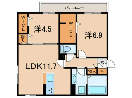 アリビオ立花(2LDK/2階)の間取り写真