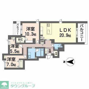 白壁 THE GARDEN(2LDK/3階)の間取り写真