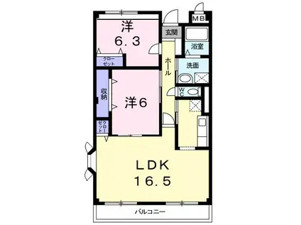 プレーヌ・フォンテーヌII(2LDK/3階)の間取り写真