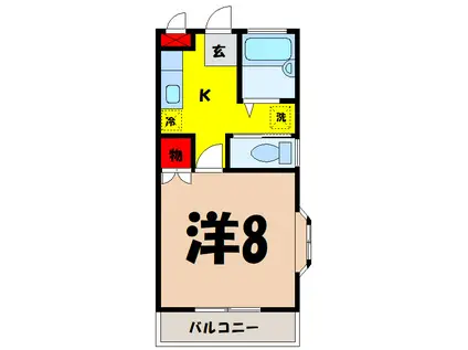 ドミール棟高AB(1K/2階)の間取り写真