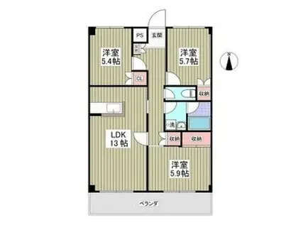 カーサガレリアI(3LDK/3階)の間取り写真