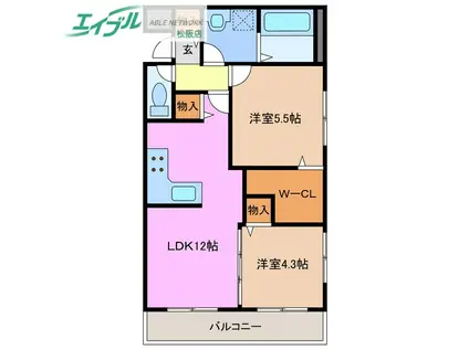 BELLS HAUS(2LDK/2階)の間取り写真