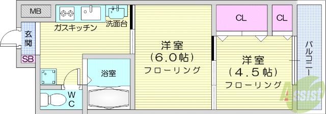 アーバンコート(2K/6階)の間取り写真