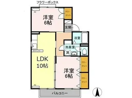 セジュールエイト A(2LDK/2階)の間取り写真