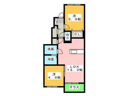 ハピネスハウスII(2LDK/1階)の間取り写真