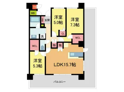 ブランズ川西(3LDK/5階)の間取り写真