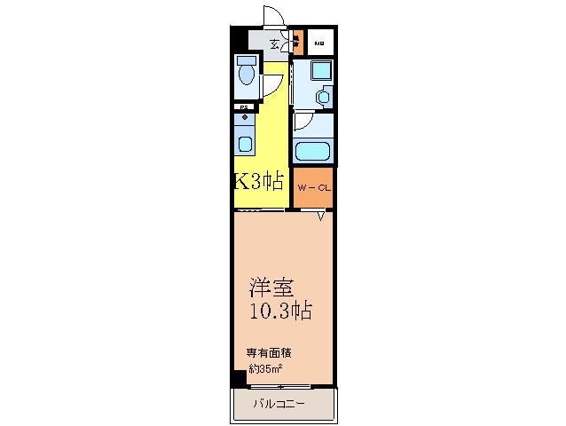 ニューサンライズ南春日丘(1K/2階)の間取り写真