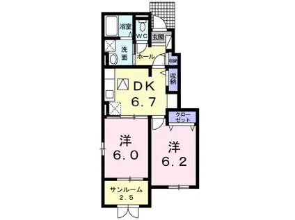 カミュンヌB(2DK/1階)の間取り写真