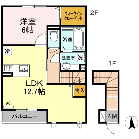 ウィルテラス(1LDK/2階)の間取り写真