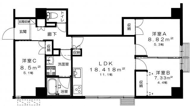 オークスビル(3LDK/5階)の間取り写真