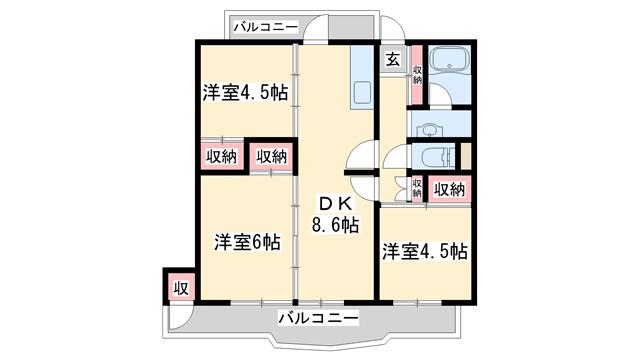 ビレッジハウス志染18号棟(3DK/5階)の間取り写真