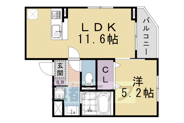 ソレイユ八条春日(1LDK/1階)の間取り写真