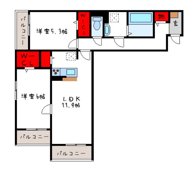 メゾンボヌール(2LDK/1階)の間取り写真