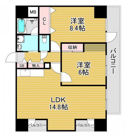 阪神ハイグレードマンション5番館(2LDK/3階)の間取り写真