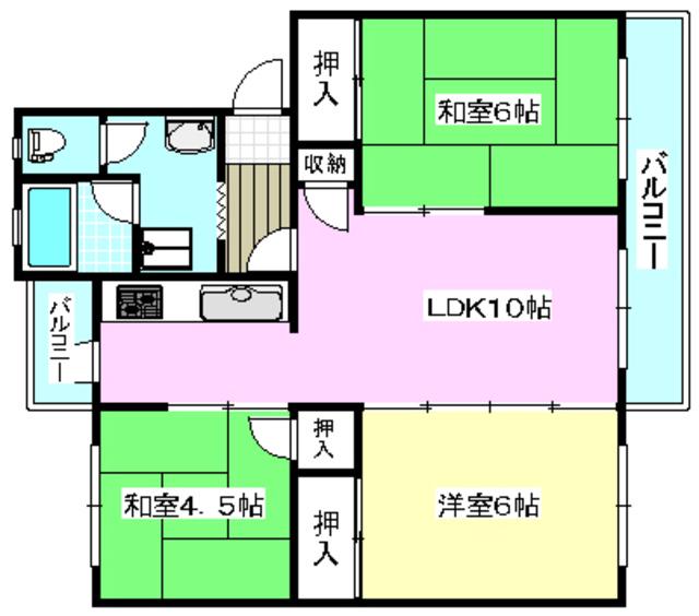 郡山団地A24棟(3LDK/4階)の間取り写真