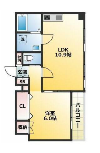 リビナ奥村・ドゥー(1LDK/1階)の間取り写真