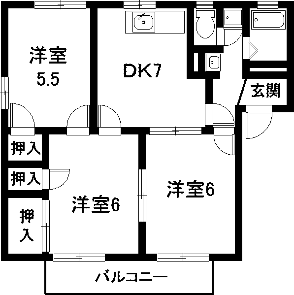 リヴ大吉 A棟(3DK/2階)の間取り写真