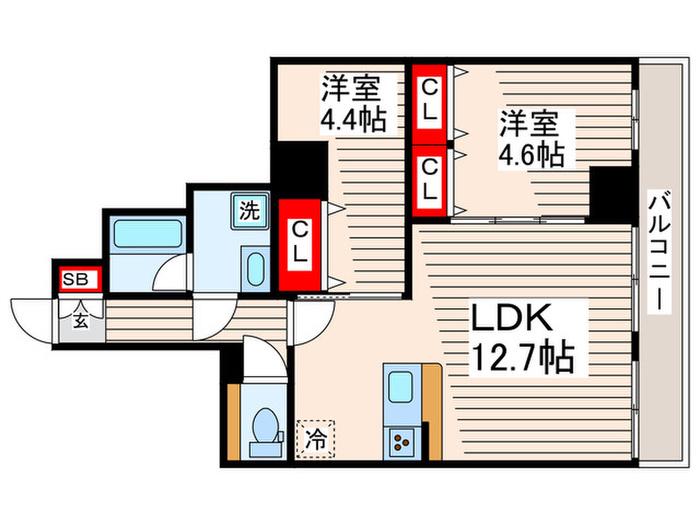 グランカーサ西葛西(2LDK/4階)の間取り写真