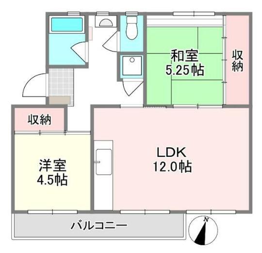草加旭町団地18号棟(2LDK/5階)の間取り写真