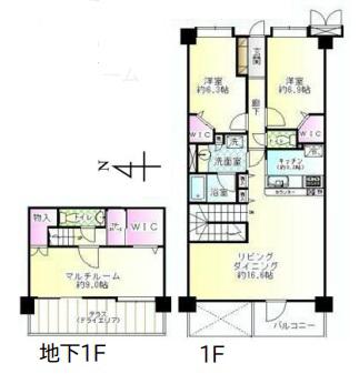 ビクトリアヒルズ横濱サウスF棟(3LDK/B1階)の間取り写真
