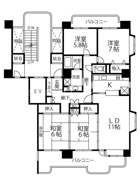 小田急サンシティ鴨池1号棟(4LDK/3階)の間取り写真