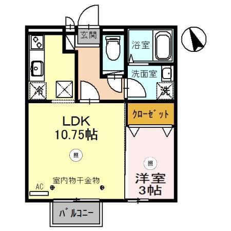 ルピナス明里橋A棟(1LDK/1階)の間取り写真