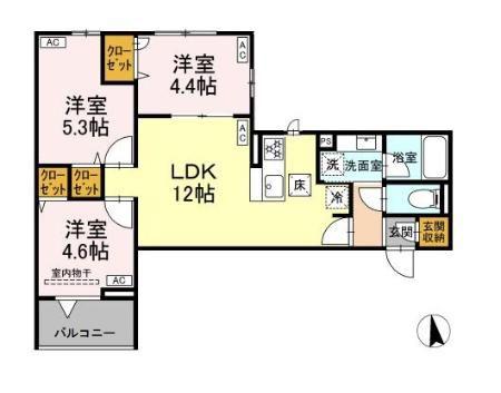 セレスティア岡本(3LDK/1階)の間取り写真