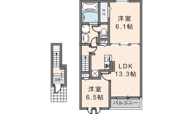 スヴェニール ラ・テールII(2LDK/2階)の間取り写真