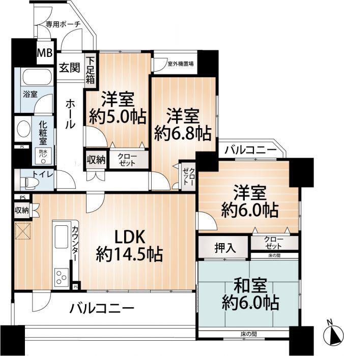 ダイアパレス六ツ門(4LDK/6階)の間取り写真