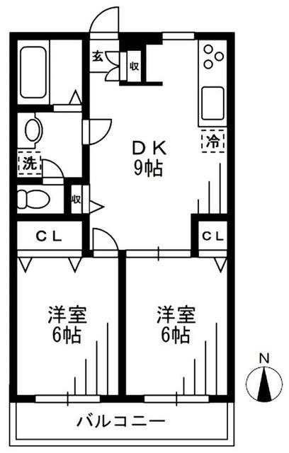 クレストオクト(2DK/2階)の間取り写真